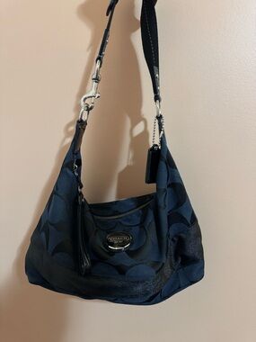 Coach Navy and Black Signature Hobo Shoulder Bag